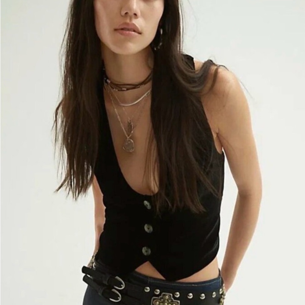 We the Free "Libby" v neck black velvet vest.